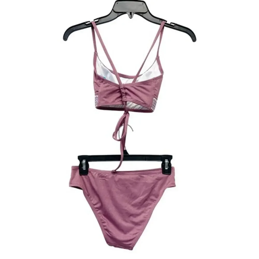 Cupshe Women's Lurex Back Tie Bralette & Hipster Bikini Set Purple Size XS‎
